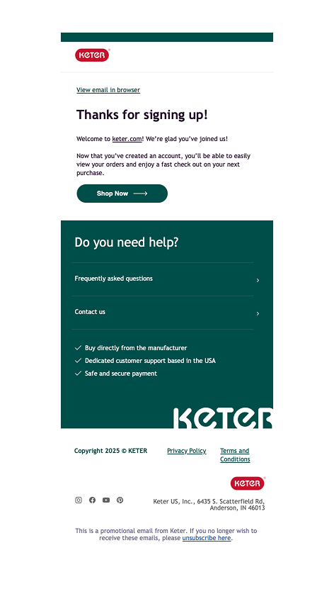 Keter account confirmation email