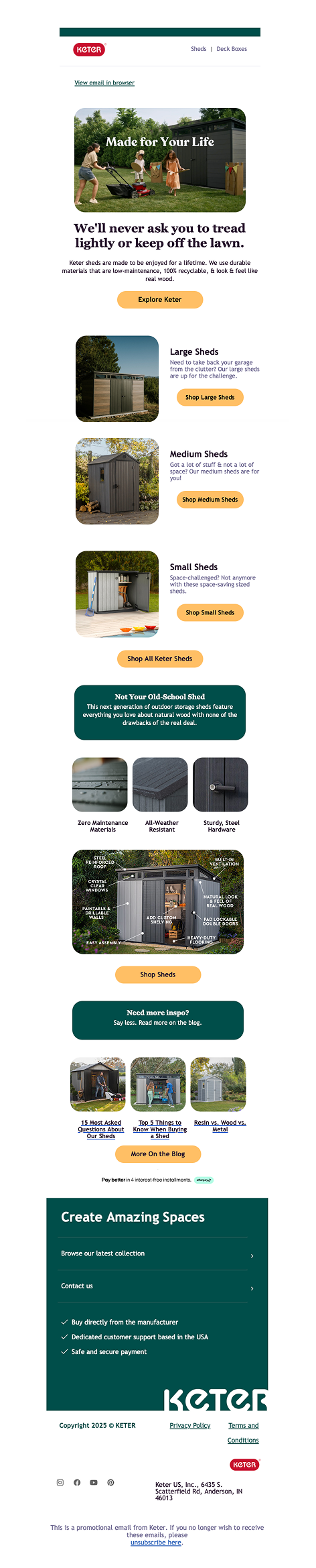 Keter brand welcome email headed Made for Your Life